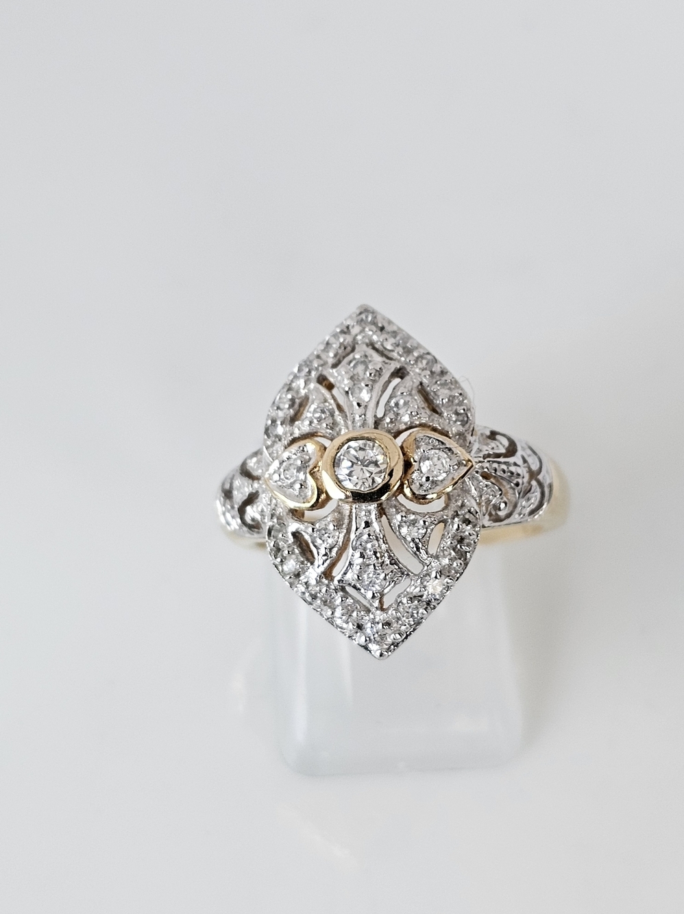 Vintage Victorian Style Diamond Ring 18k Yellow Gold Vermeil Size 7.5 - Picture 2 of 8
